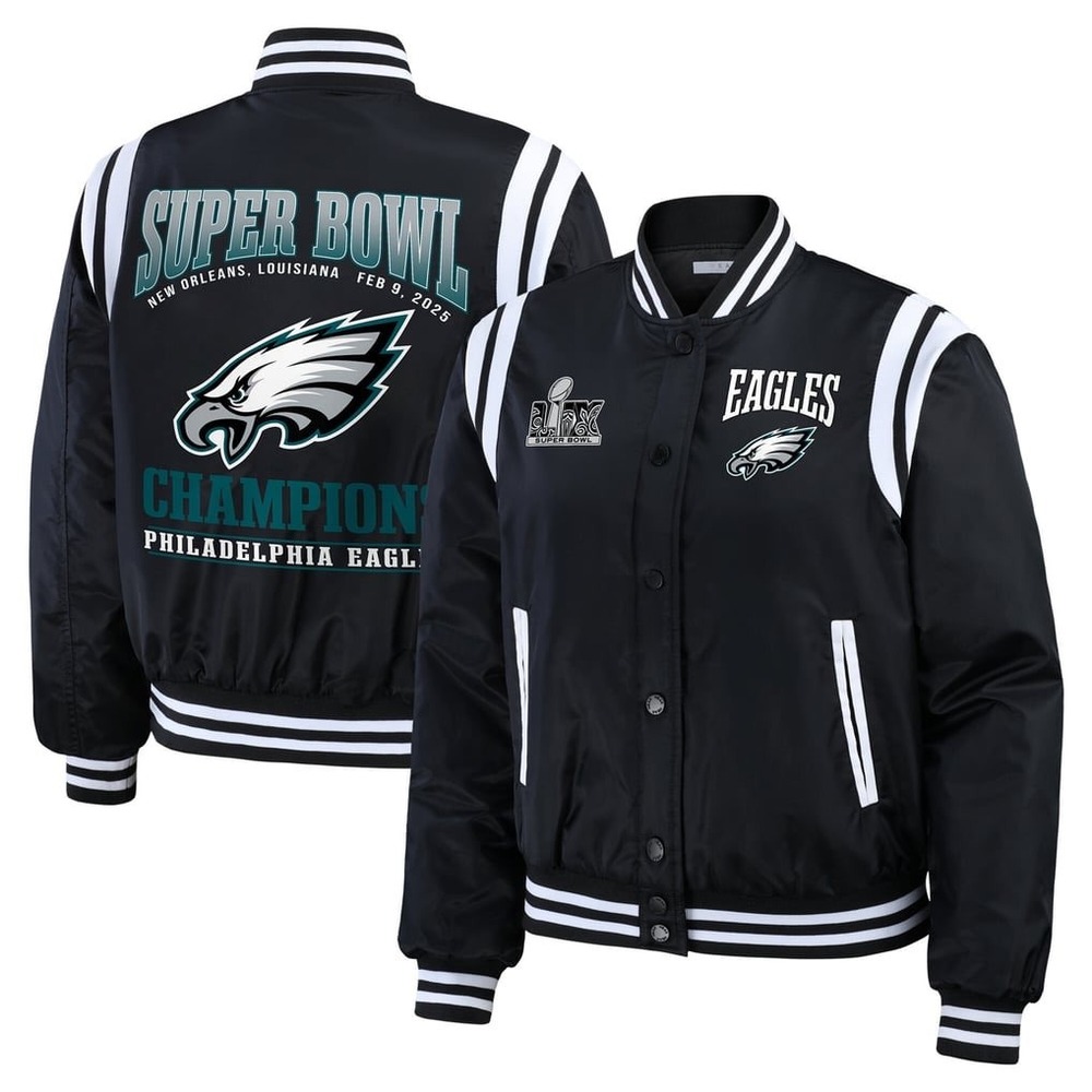 Philadelphia Eagles WEAR by Erin Andrews Super Bowl LIX Varsity Jacket Black XXL